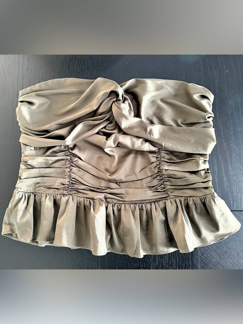 Express Ruched Satin Crop Top in Olive XL NWT